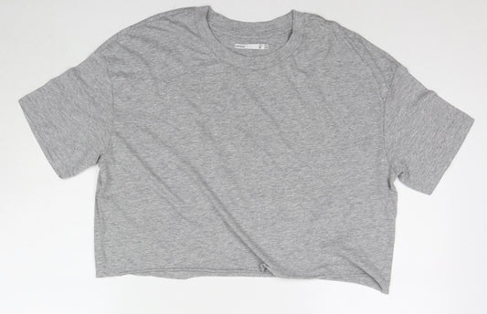 Lefties Womens Grey Polyester Cropped T-Shirt Size M Round Neck