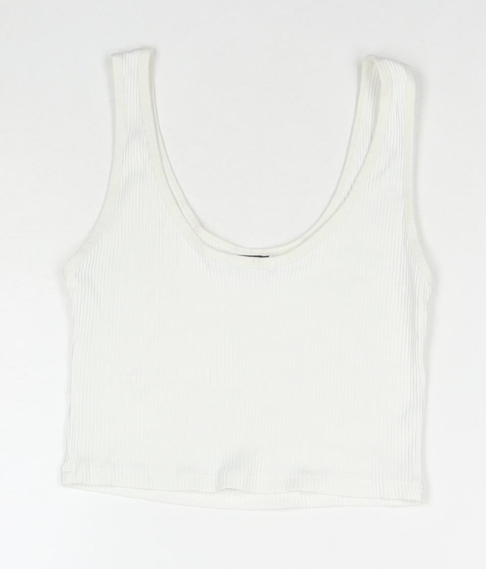 Stradivarius Womens White Polyester Blend Cropped Tank Size S Scoop Neck
