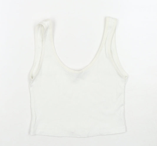 Stradivarius Womens White Polyester Blend Cropped Tank Size S Scoop Neck