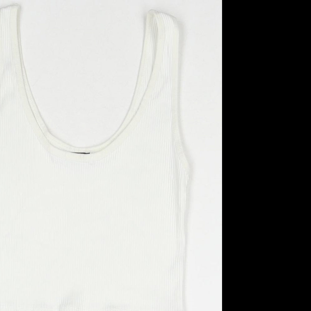 Stradivarius Womens White Polyester Blend Cropped Tank Size S Scoop Neck