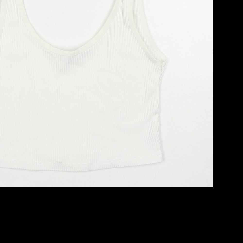 Stradivarius Womens White Polyester Blend Cropped Tank Size S Scoop Neck