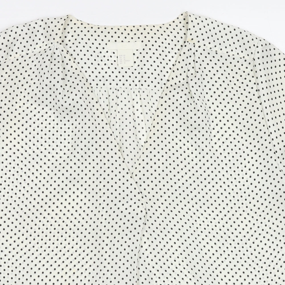 Marks and Spencer Womens White Polka Dot Polyester Basic Blouse Size 12 Round Neck