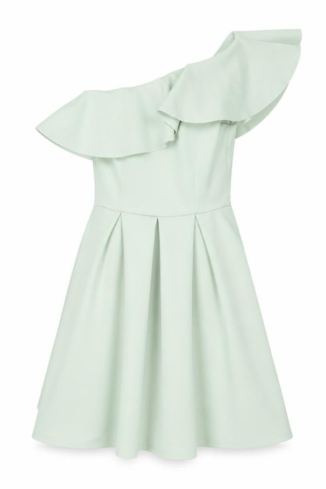 Miss Selfridge Womens Green Polyester Fit & Flare Size 8 One Shoulder Zip