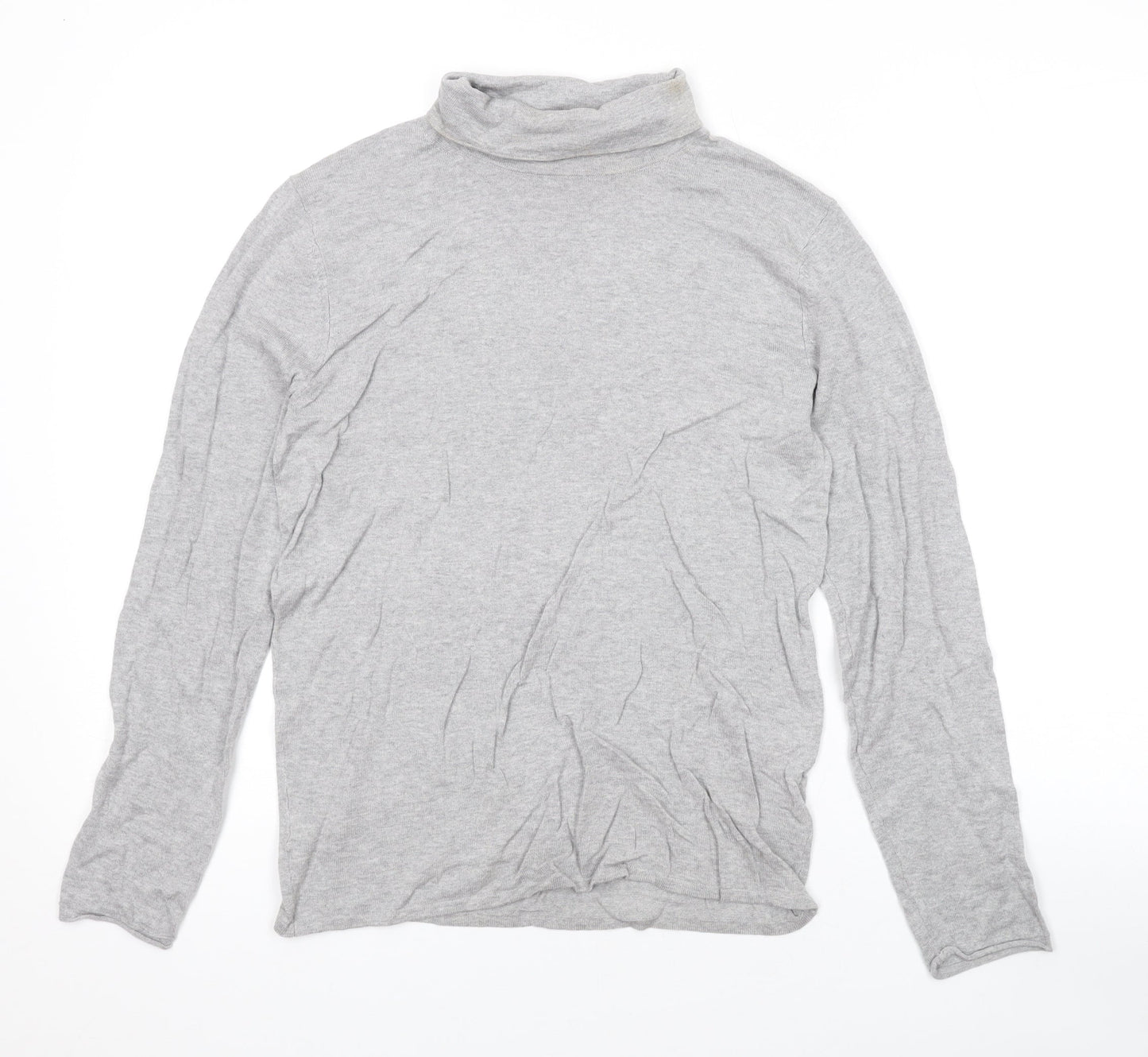 Marks and Spencer Womens Grey Roll Neck Cotton Pullover Jumper Size 12