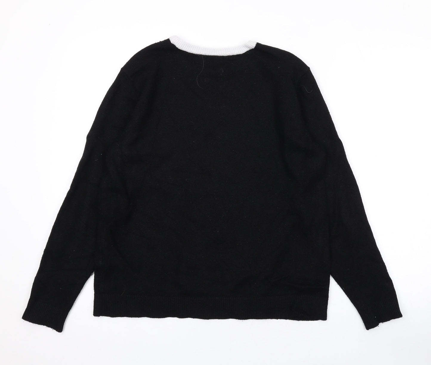 Fransa Womens Black Round Neck Geometric Viscose Pullover Jumper Size M