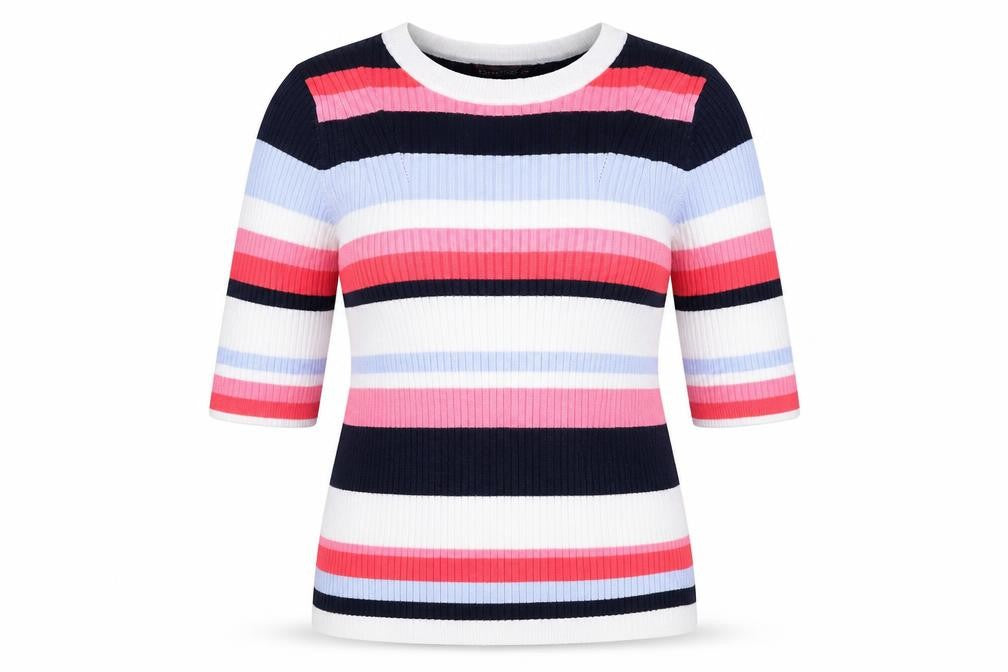 Marks and Spencer Womens Multicoloured Round Neck Striped Viscose Pullover Jumper Size 16