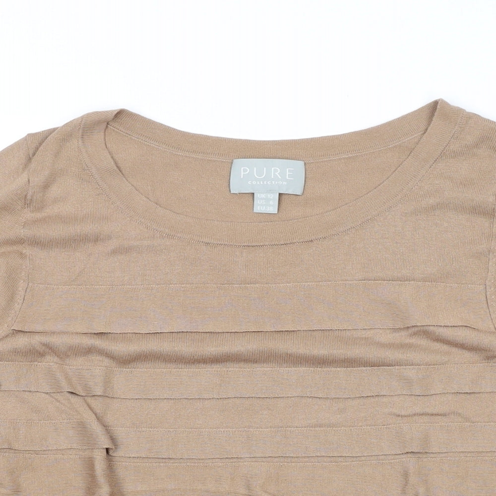 Pure Womens Brown Round Neck Silk Pullover Jumper Size 12