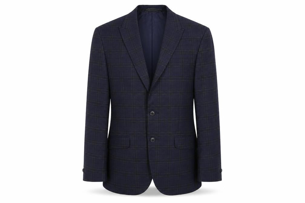 Marks and Spencer Mens Blue Plaid Polyester Jacket Suit Jacket Size 38 Regular