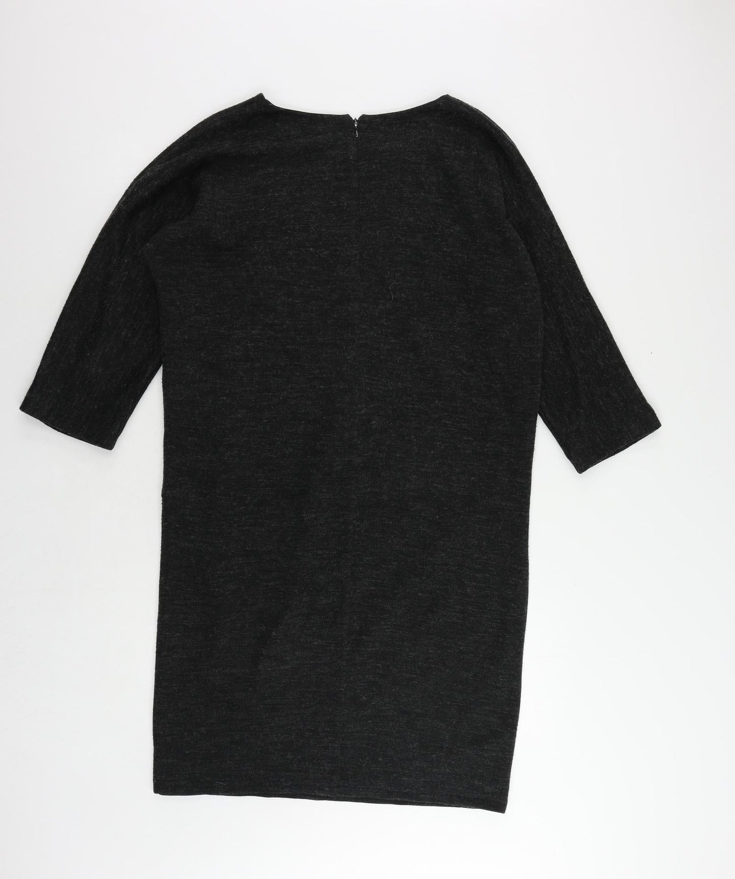 Alice Collins Womens Grey Acrylic Jumper Dress Size 12 Round Neck Zip - Pockets