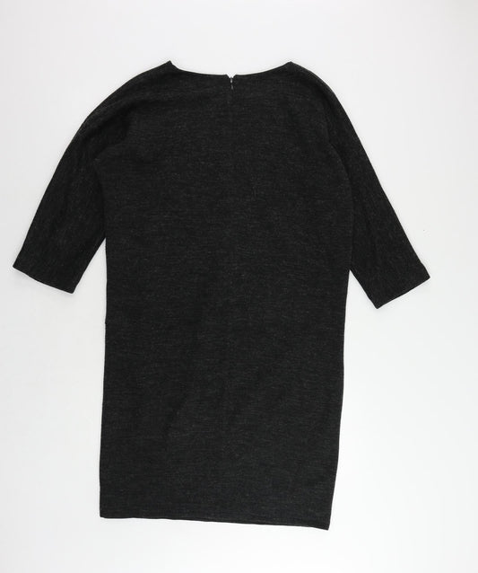 Alice Collins Womens Grey Acrylic Jumper Dress Size 12 Round Neck Zip - Pockets