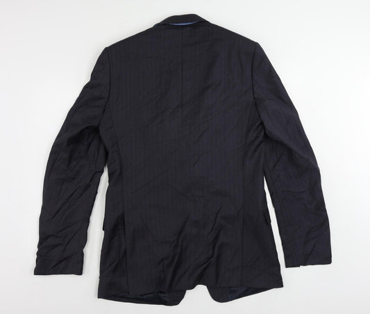 Marks and Spencer Mens Blue Striped Polyester Jacket Suit Jacket Size 42 Regular