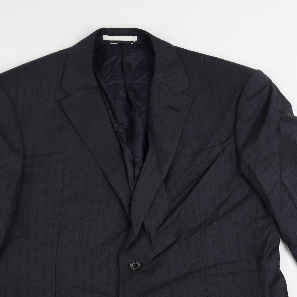 Marks and Spencer Mens Blue Striped Polyester Jacket Suit Jacket Size 42 Regular