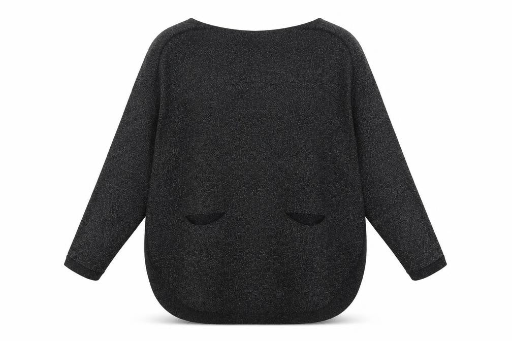 M & V Womens Black Round Neck Polyamide Pullover Jumper Size S - Pockets Glitter Size S-M