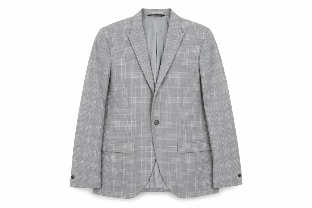Marks and Spencer Mens Grey Plaid Polyester Jacket Suit Jacket Size 40 Regular