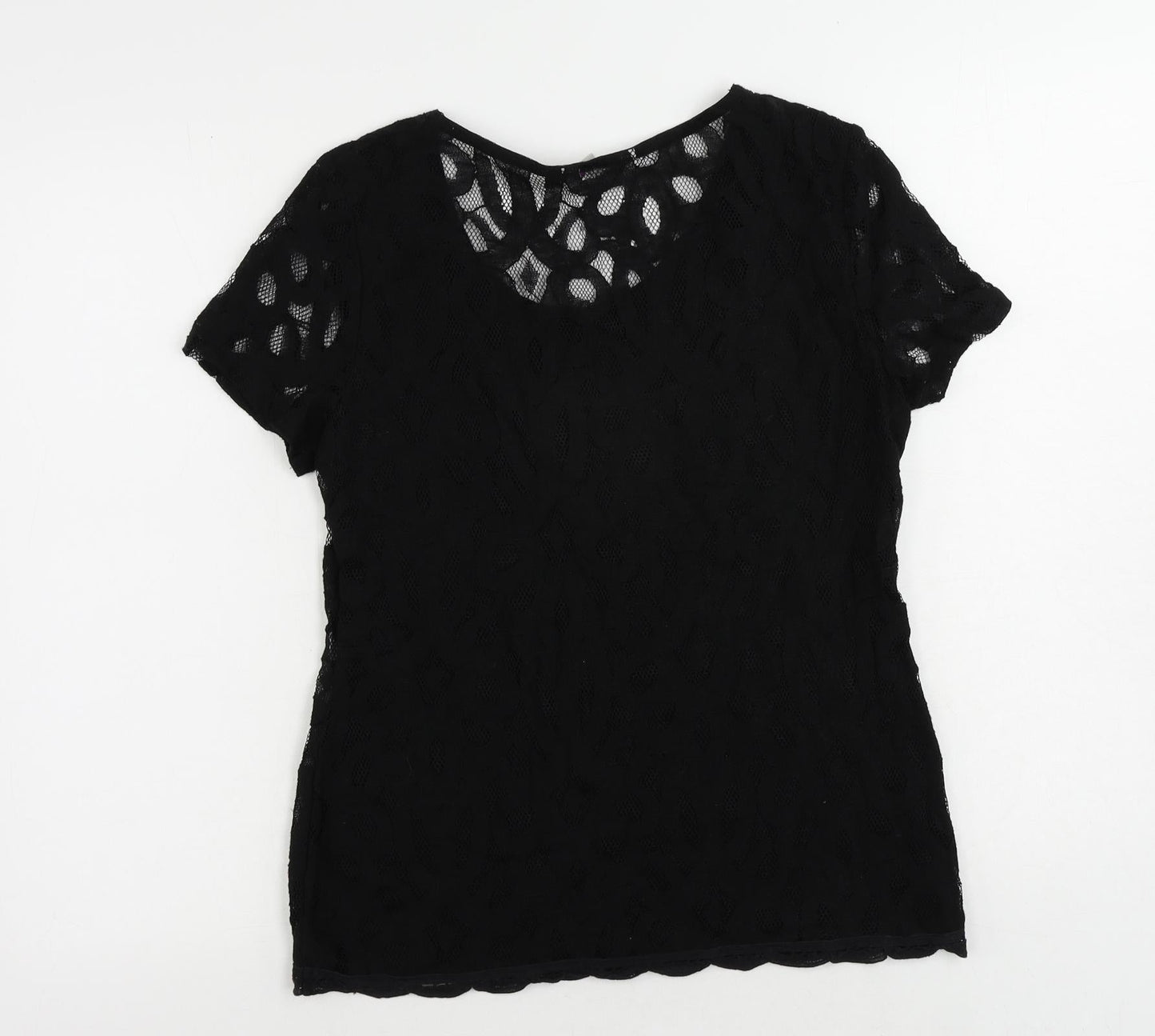 Per Una Womens Black Cotton Basic Blouse Size 10 Round Neck