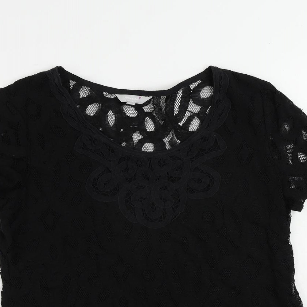 Per Una Womens Black Cotton Basic Blouse Size 10 Round Neck