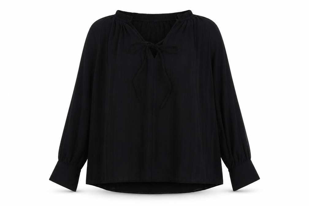 H&M Womens Black Polyester Basic Blouse Size S V-Neck - Pleated