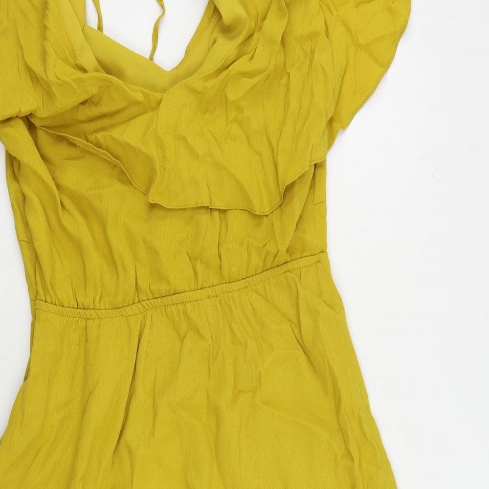 River Island Womens Yellow Viscose Fit & Flare Size 12 V-Neck Zip