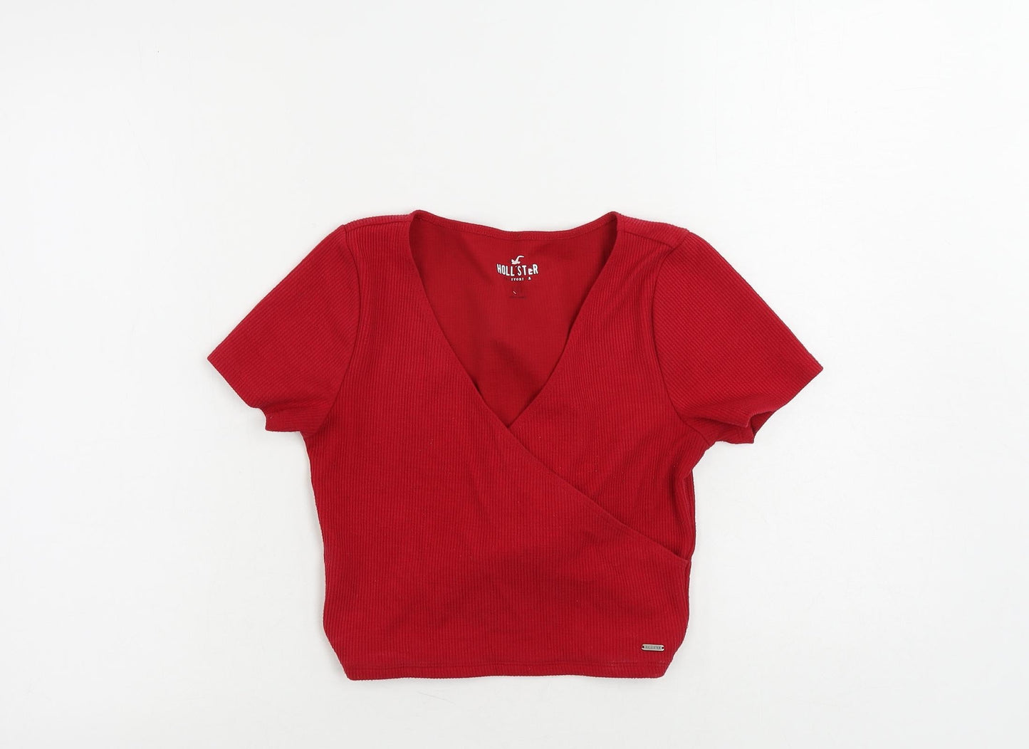 Hollister Womens Red Polyester Cropped T-Shirt Size S V-Neck - Belted