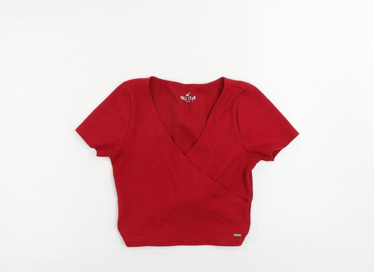 Hollister Womens Red Polyester Cropped T-Shirt Size S V-Neck - Belted