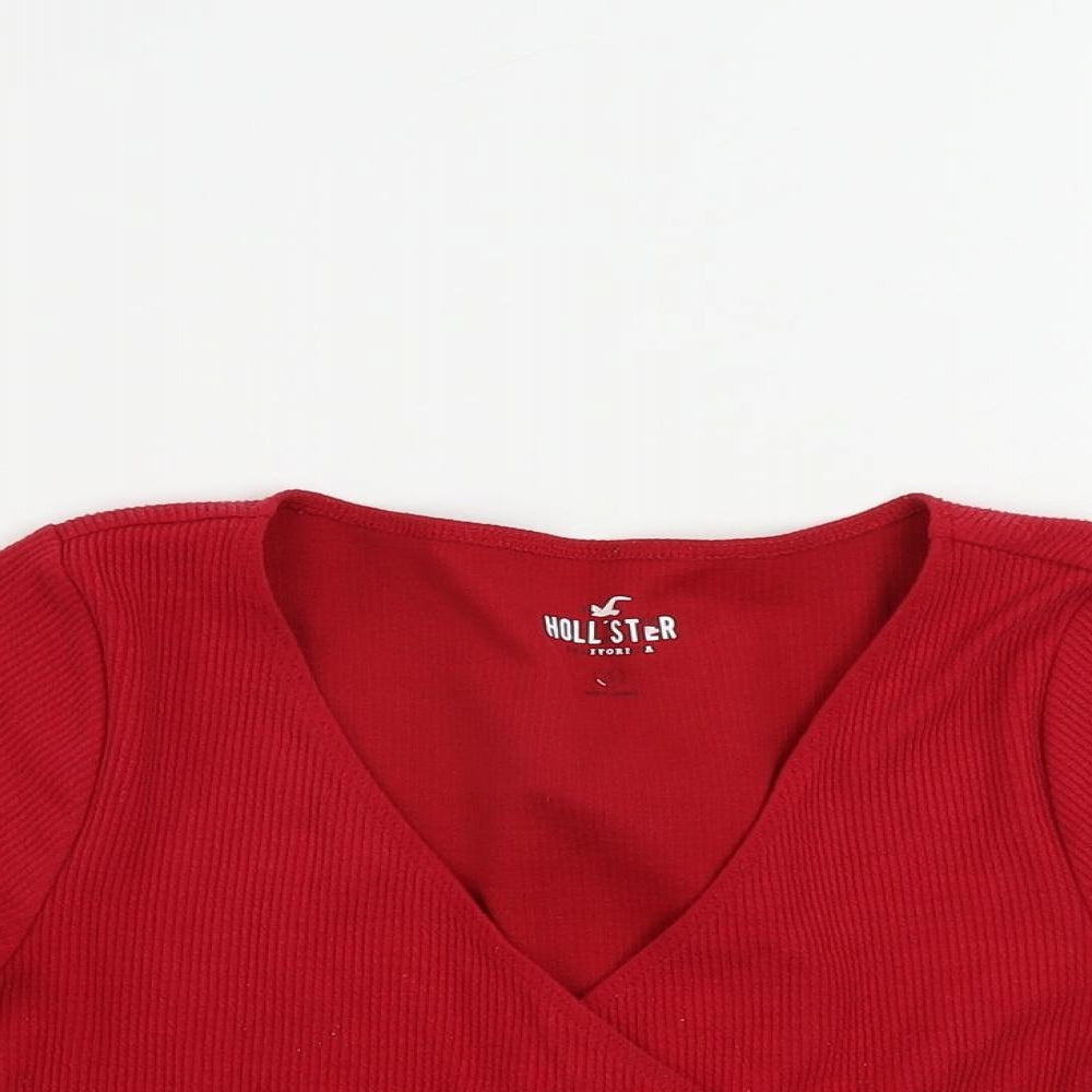 Hollister Womens Red Polyester Cropped T-Shirt Size S V-Neck - Belted