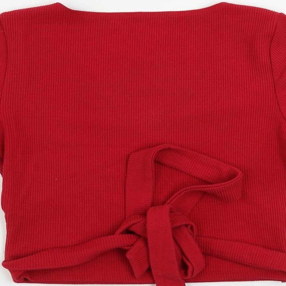 Hollister Womens Red Polyester Cropped T-Shirt Size S V-Neck - Belted