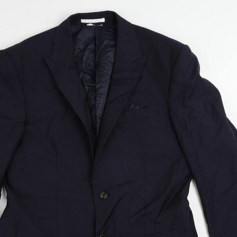Marks and Spencer Mens Blue Striped Polyester Jacket Suit Jacket Size 38 Regular