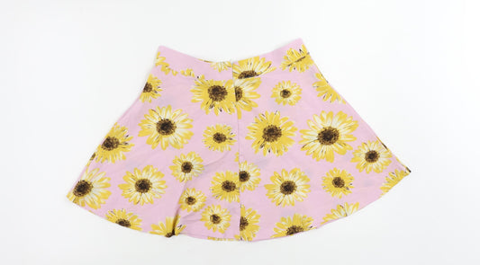 ROMWE Womens Pink Floral Polyester Skater Skirt Size M Zip