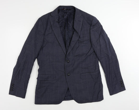 Marks and Spencer Mens Blue Check Wool Jacket Suit Jacket Size 42 Regular