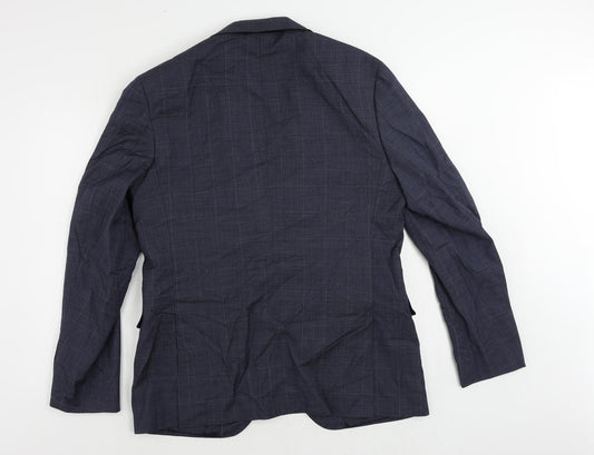 Marks and Spencer Mens Blue Check Wool Jacket Suit Jacket Size 42 Regular