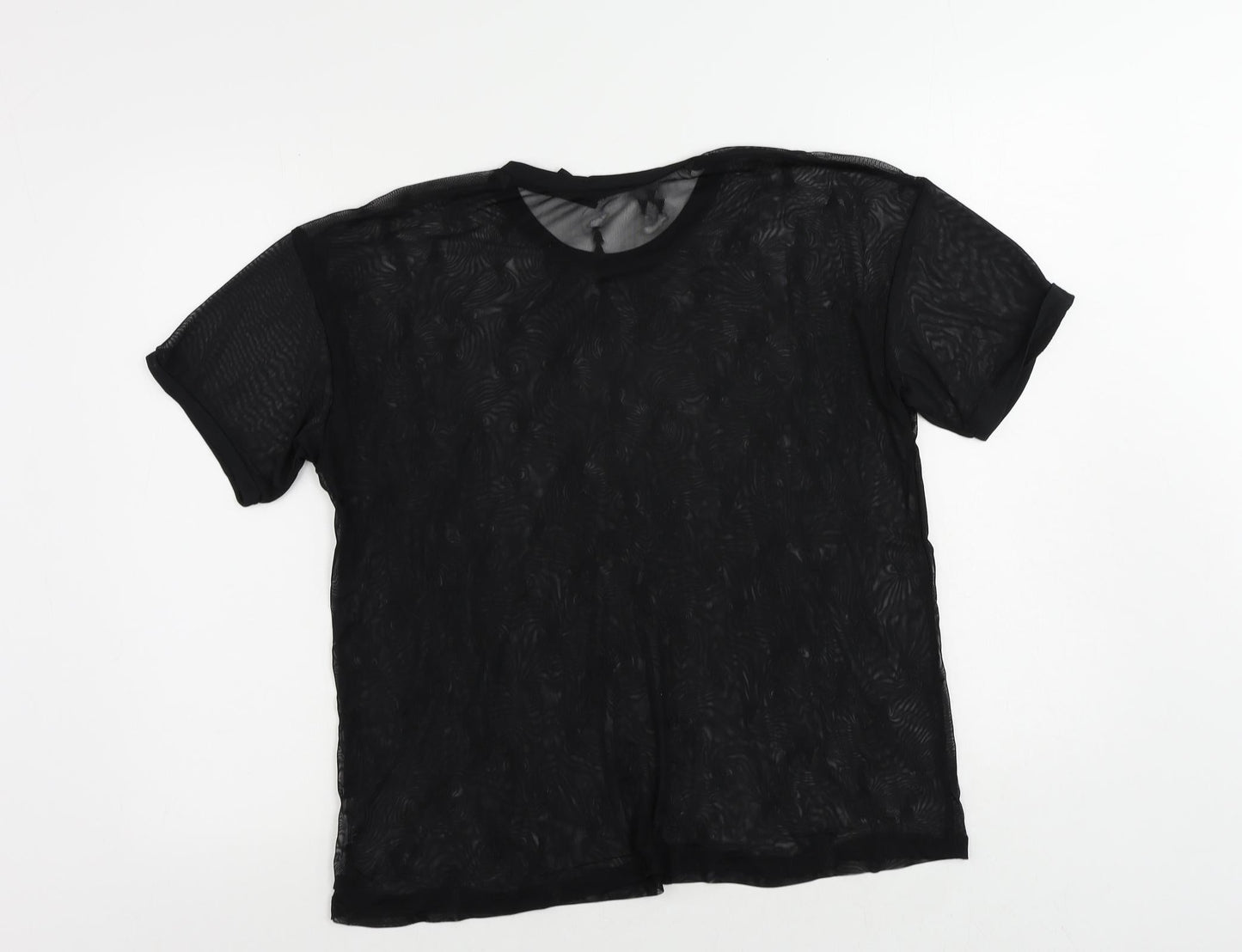 Hurley Womens Black Geometric Polyester Basic T-Shirt Size M Crew Neck - Sheer