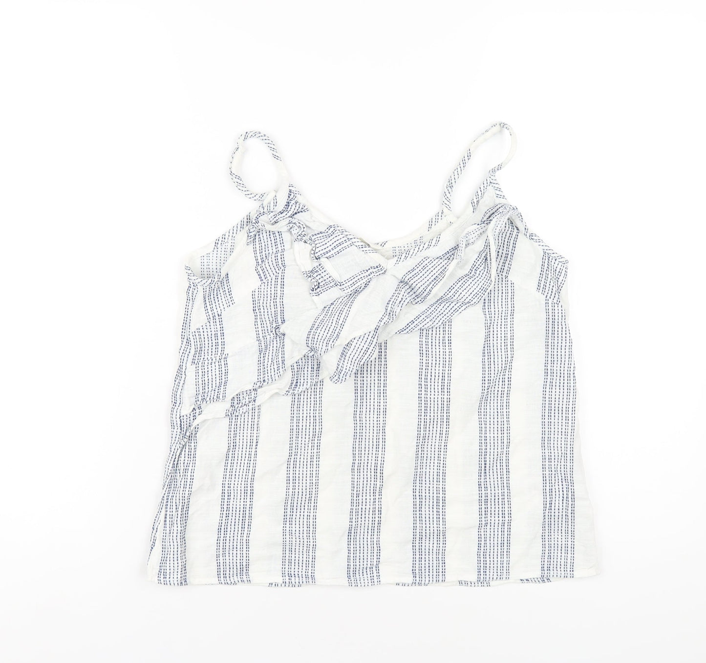 H&M Womens White Striped Cotton Camisole T-Shirt Size 10 V-Neck