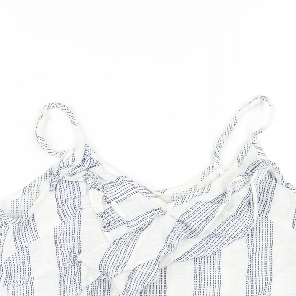H&M Womens White Striped Cotton Camisole T-Shirt Size 10 V-Neck