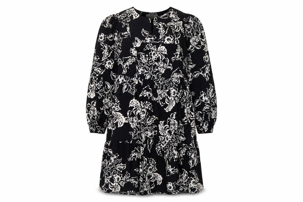 Marks and Spencer Womens Black Floral Cotton A-Line Size 10 Round Neck Button