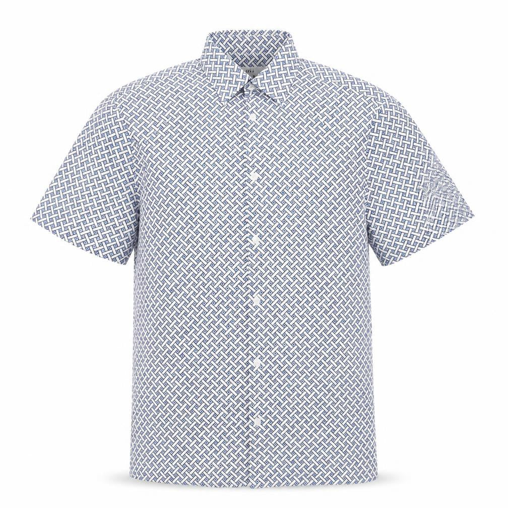 Marks and Spencer Mens Blue Geometric Polyester Button-Up Size M Collared Button