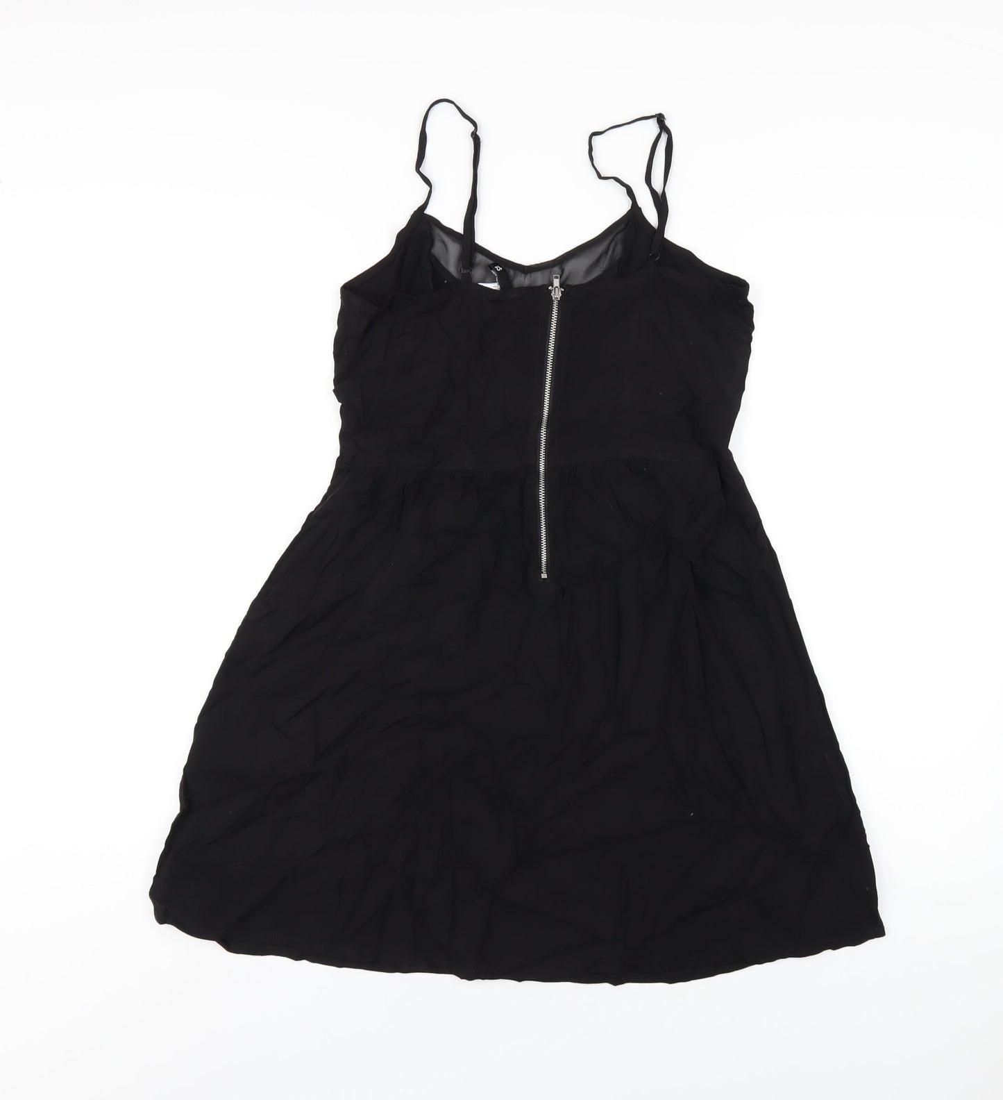 H&M Womens Black Viscose A-Line Size 12 V-Neck Zip