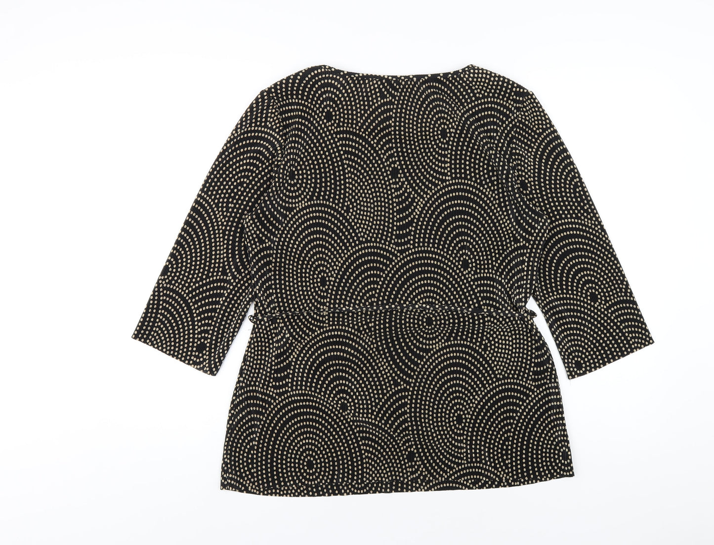 Marks and Spencer Womens Black Geometric Polyester Basic T-Shirt Size 14 Round Neck