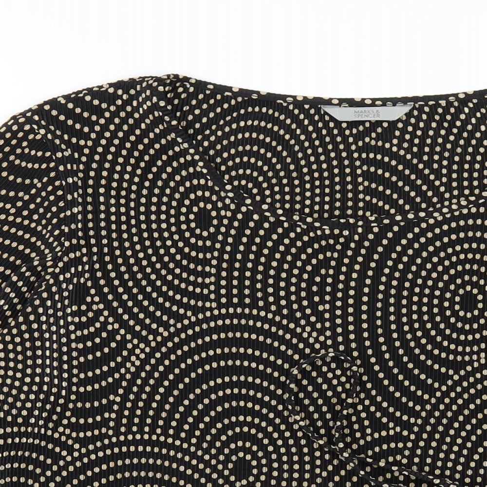Marks and Spencer Womens Black Geometric Polyester Basic T-Shirt Size 14 Round Neck