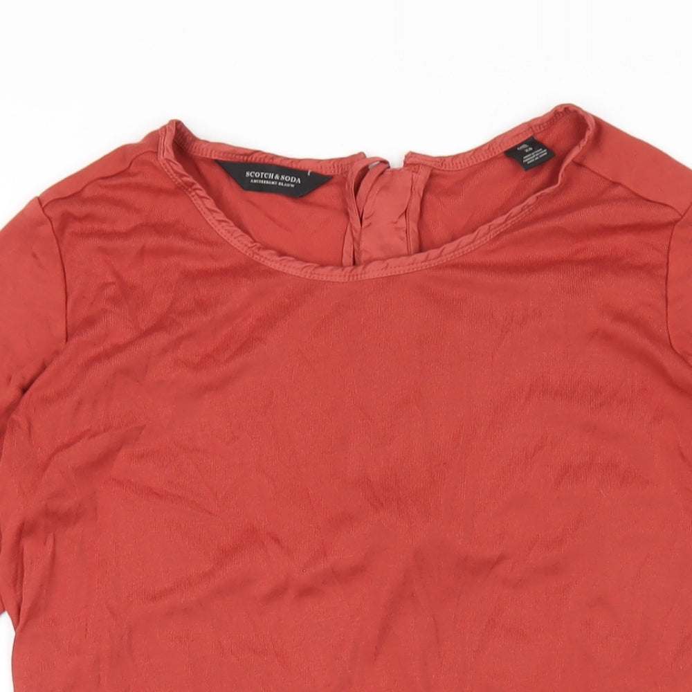 Scotch & Soda Womens Orange Viscose Basic T-Shirt Size XS Round Neck