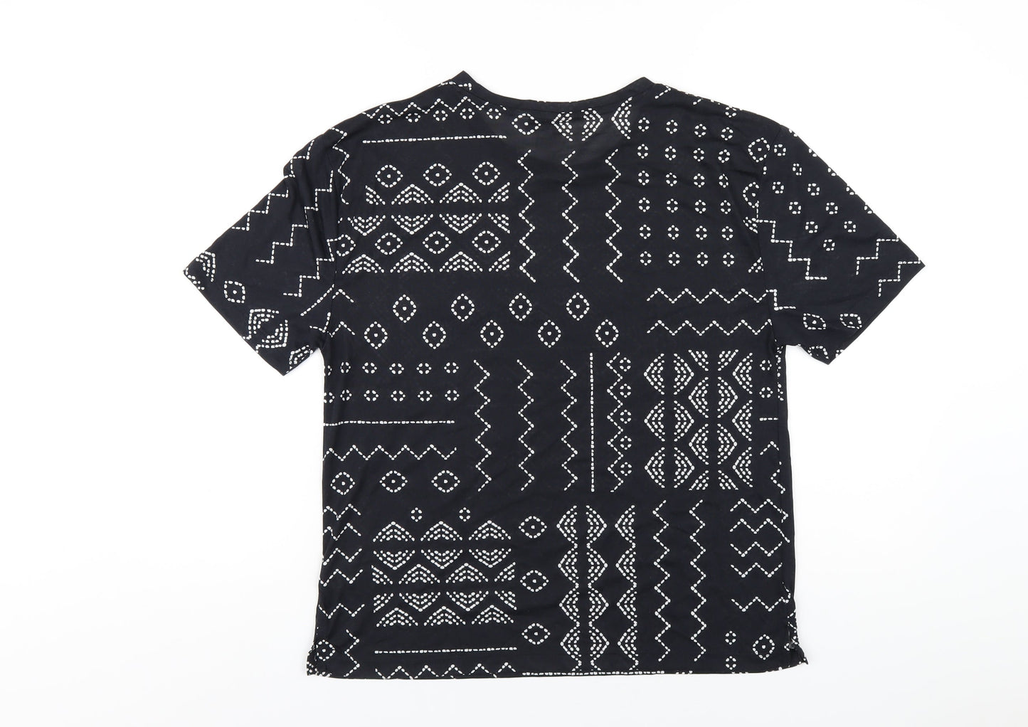 Marks and Spencer Womens Black Geometric Polyester Basic T-Shirt Size 8 Round Neck
