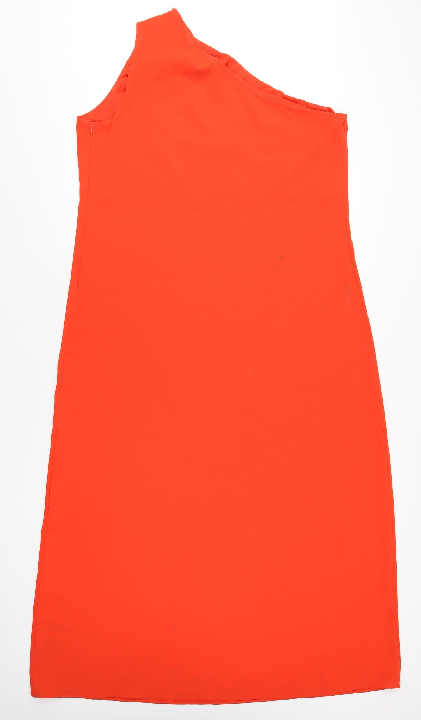 Marks and Spencer Womens Red Polyester A-Line Size 18 One Shoulder Zip