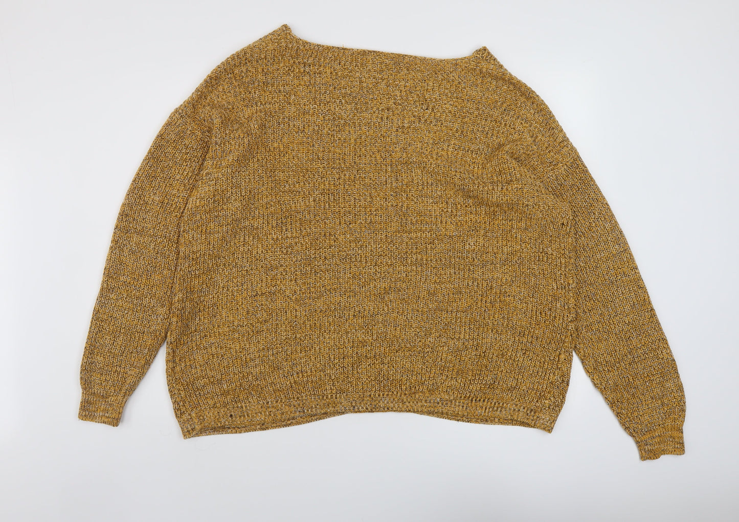 Yessica Womens Yellow V-Neck Cotton Pullover Jumper Size L