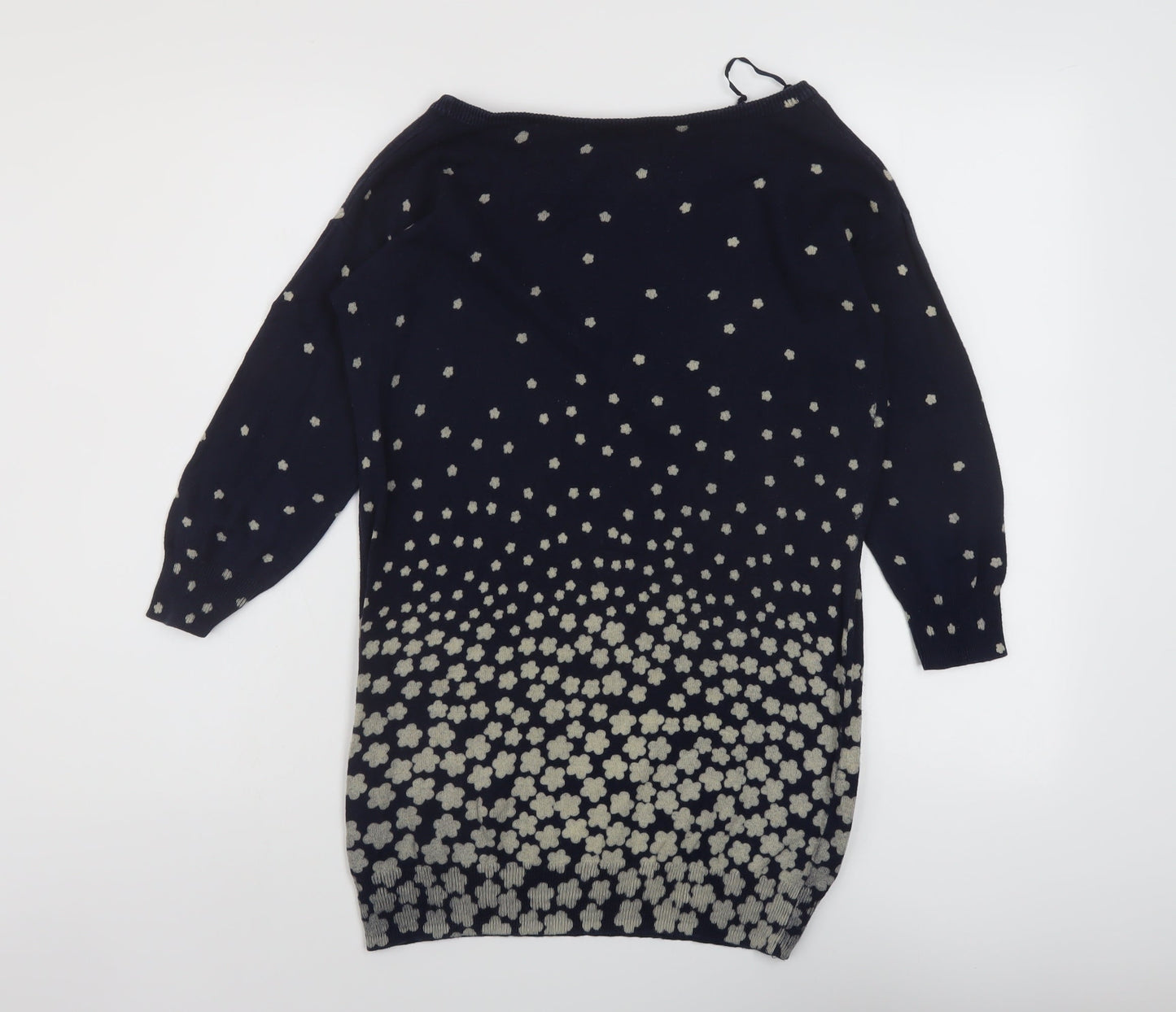 Monsoon Womens Blue Boat Neck Geometric Cotton Pullover Jumper Size S