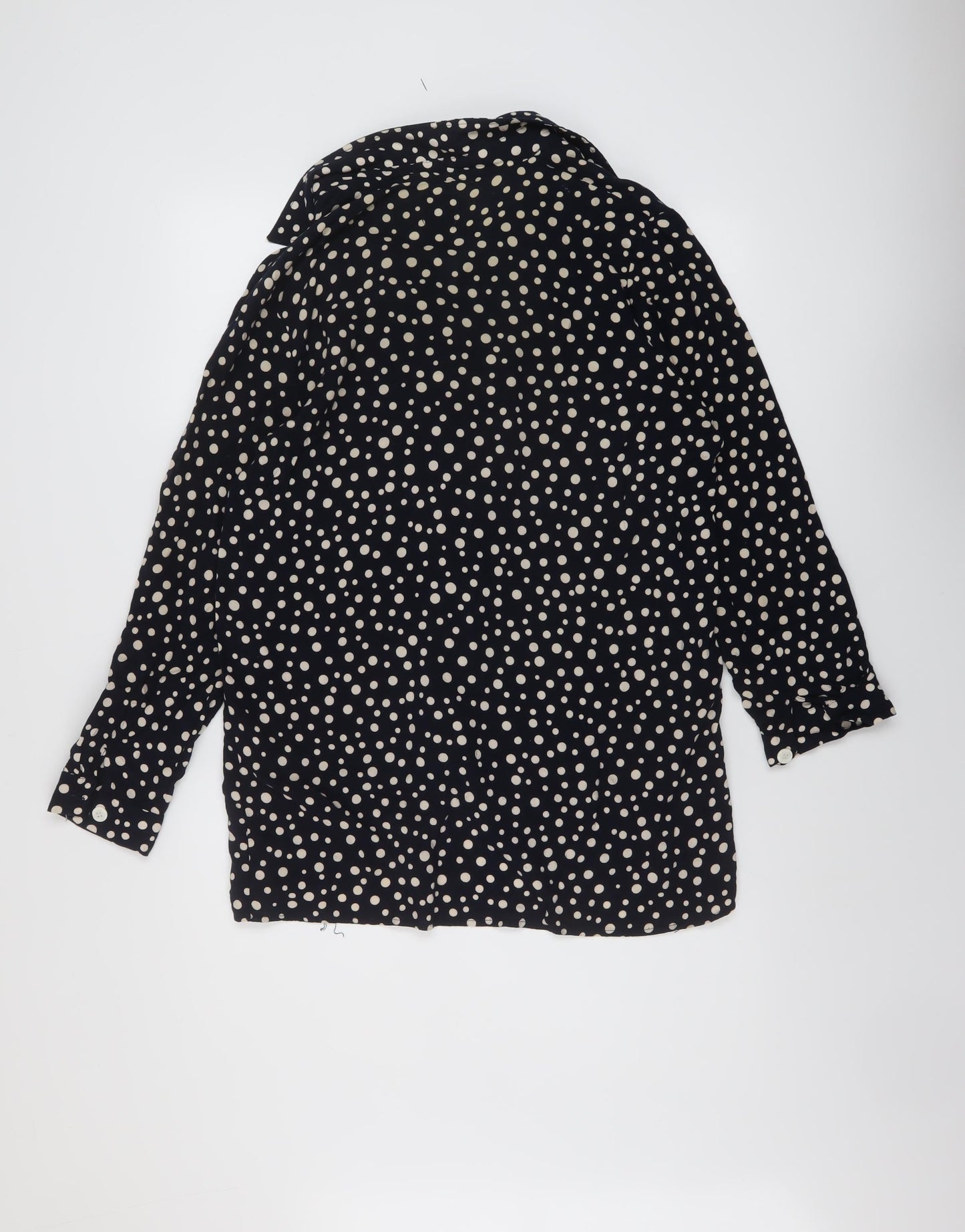 Pop England Womens Blue Polka Dot Viscose Basic Button-Up Size 10 V-Neck