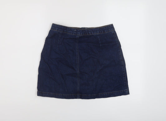 Topshop Womens Blue Cotton Mini Skirt Size 28 in Button