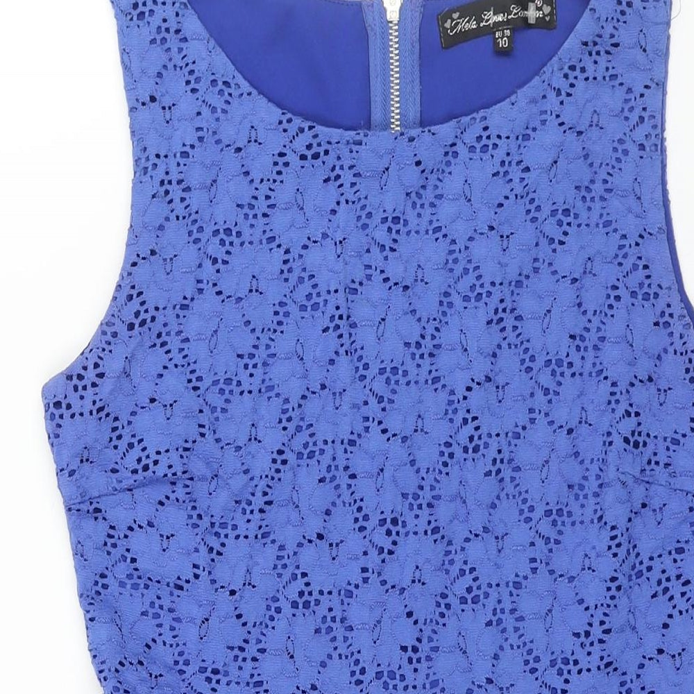Mela Loves London Womens Blue Polyester Fit & Flare Size 10 Boat Neck Zip