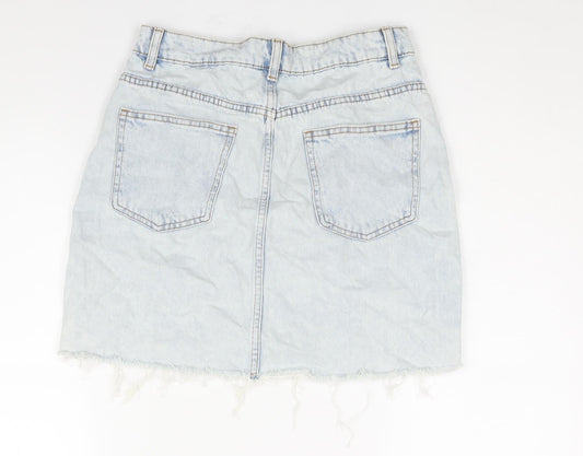 Denim & Co. Womens Blue Cotton A-Line Skirt Size 10 Zip - Raw Hem
