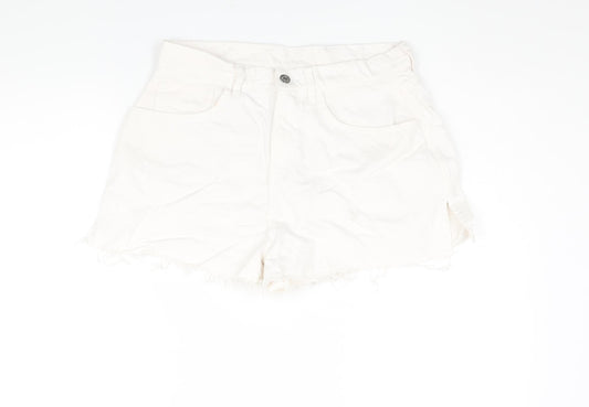 AsYou Womens White Cotton Cut-Off Shorts Size 12 Regular Zip - Side Slits