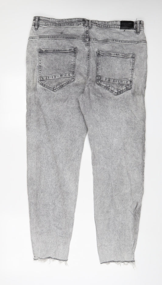 Housebrand Womens Grey Cotton Tapered Jeans Size 36 in L34 in Regular Zip