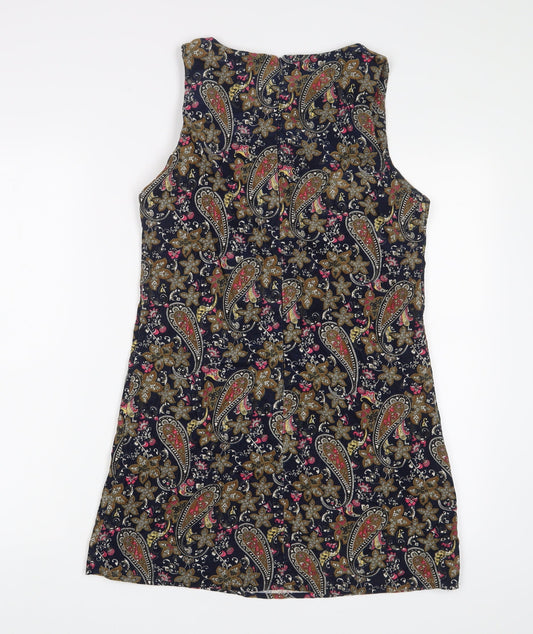 Glamorous Womens Multicoloured Floral Cotton A-Line Size 10 Boat Neck Zip